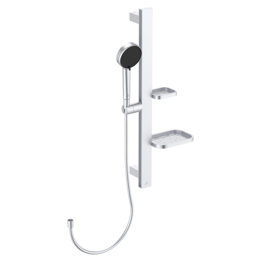 Garniture de douche IDEALRAIN
ALU+, douche à main 2-function
D 10 cm, glissière de douche
60 cm, hauteur réglable
2 tablettes
tuyau de douche 175 cm