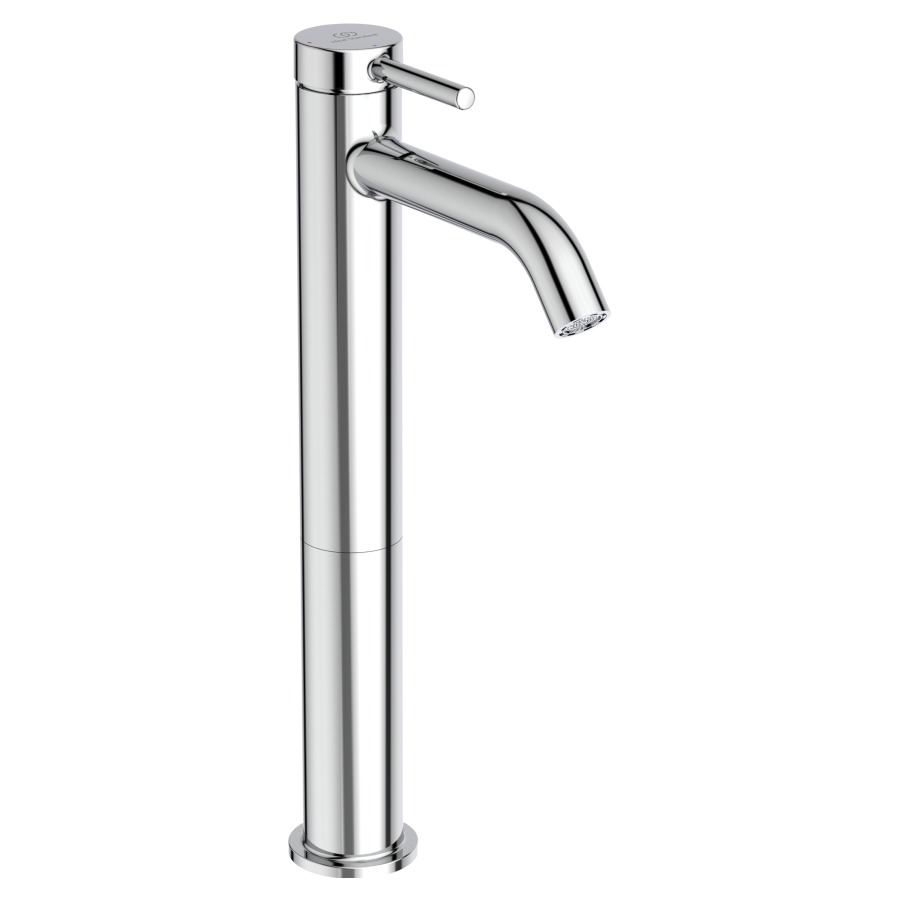 Mélangeur de lavabo CERALINE
NUOVO, S 135 mm, goulot fixe
avec fonction Blue-Start
haute colonne
H jusqu'à aérateur 240 mm
sans vidage
groupe acoustique I