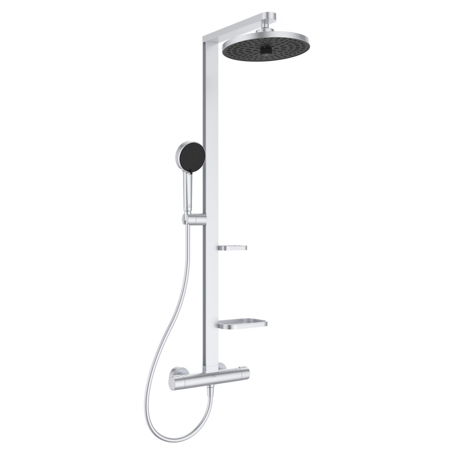 Système de douche CERATHERM
ALU+ AP, thermostat
douche de pluie 2-function
D 26 cm, douche à main
2-function D 10 cm
hauteur réglable, 2 tablettes
tuyau de douche 175 cm
raccordement G1/2"