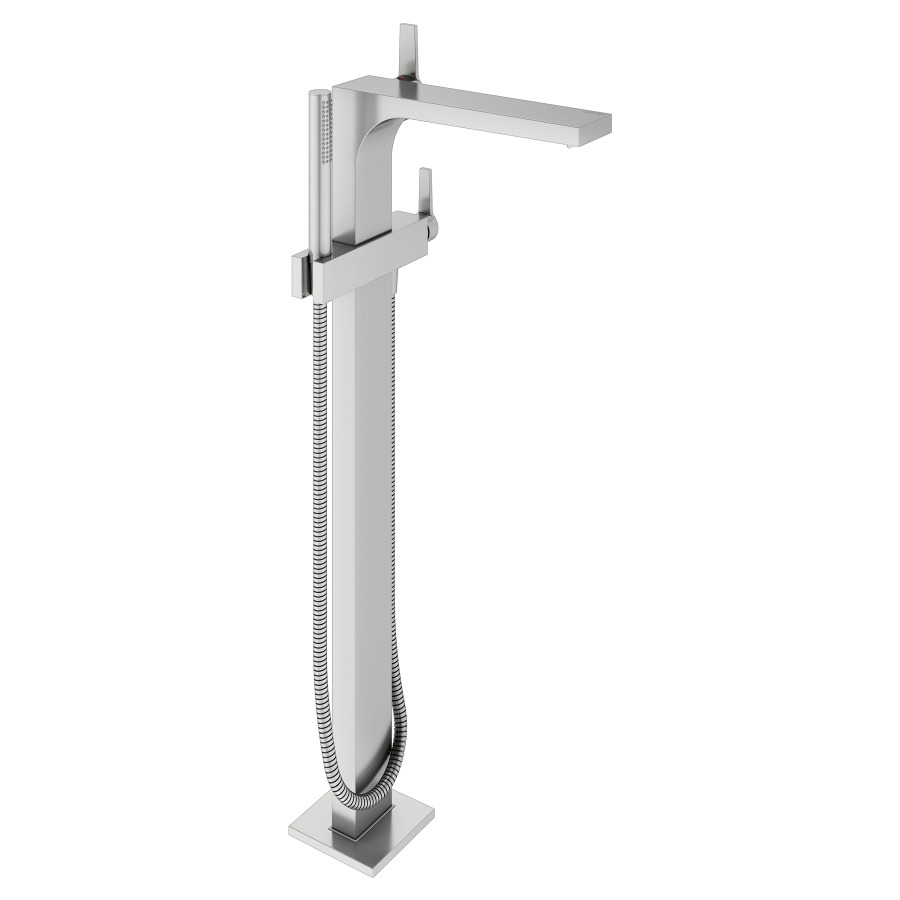 Mélangeur de bain EDITION 11
S 290 mm, goulot fixe
H jusqu'à aérateur 737-817 mm
avec colonne pour montage
à pose libre, tuyau 125 cm
douche à main bâton
sans corps à encastrer 766 307