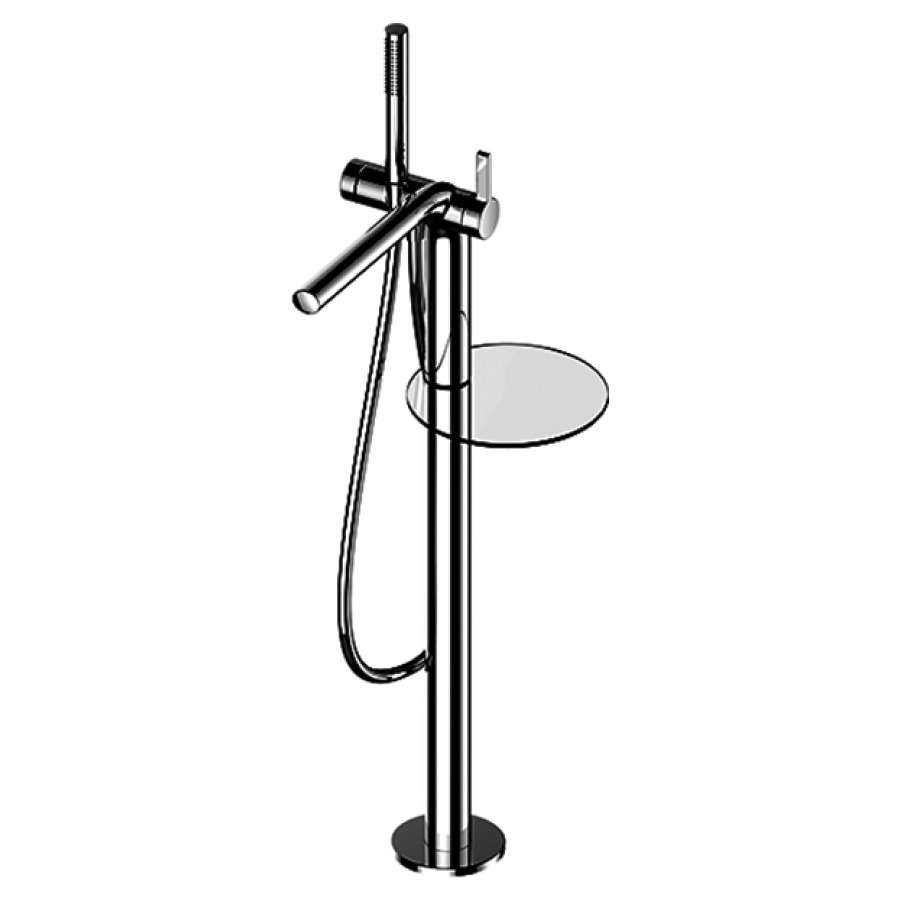 Mélangeur de bain EDITION 400
S 315 mm, goulot fixe
H jusqu'à aérateur 737-817 mm
avec colonne pour montage
à pose libre, tuyau 125 cm
douche à main bâton, tablette
sans corps à encastrer 766 307