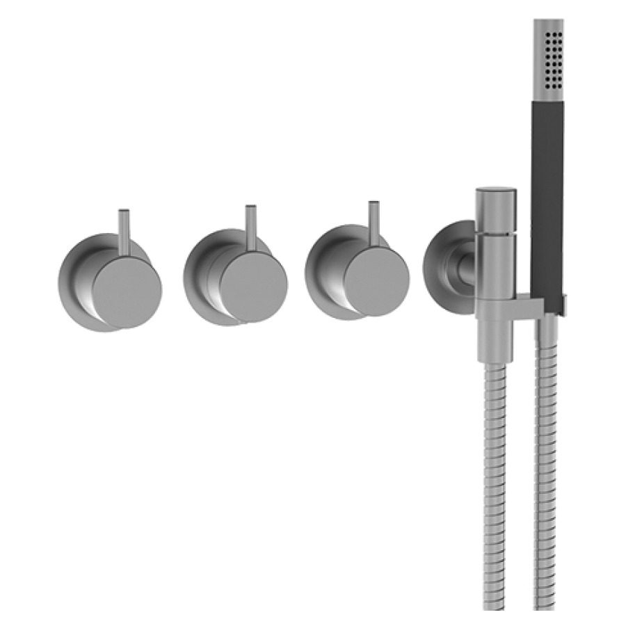 Mélangeur thermostatique de
douche VOLA
set de montage final, poignée
de commande, thermostat
inverseur, douche à main
tuyau métaliuque 150 cm
coude de raccordement, support
à droite, rosaces, sans corps
à encastrer 767 217/051/052/
053/054/055
groupe acoustique II