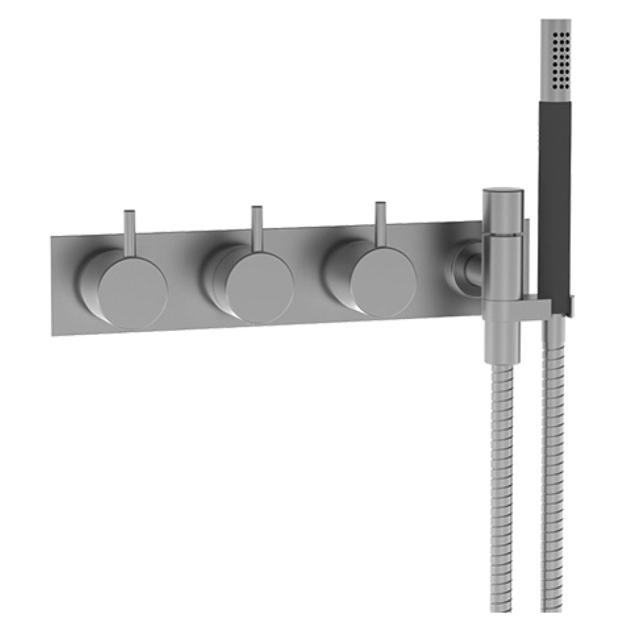 Mélangeur thermostatique de
douche VOLA
set de montage final, poignée
de commande, thermostat
inverseur, douche à main
tuyau métaliuque 150 cm, coude
de raccordement, support
à droite, plaque de
recouvrement à 4 trous, sans
corps à encastrer 767 217/053
groupe acoustique II