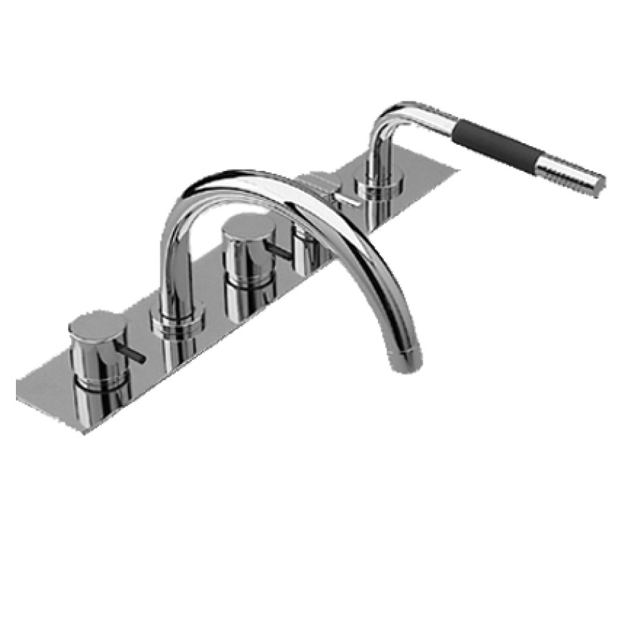 Garniture de remplissage VOLA
5-trous, set de montage final
pour gorge de baignoire
goulot de baignoire rond
S 200 mm orientable, robinets
à eau chaude et froide
mélangeur, douche extensible
sans boîtier de montage
767 103, groupe acoustique I