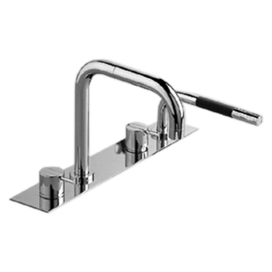 Garniture de remplissage VOLA
4-trous, set de montage final
pour gorge de baignoire
goulot de baignoire anguleux
S 200 mm orientable, mélangeur
pour remplissage, mélangeur
avec douche extensible, sans
boîtier de montage 767 108
groupe acoustique I