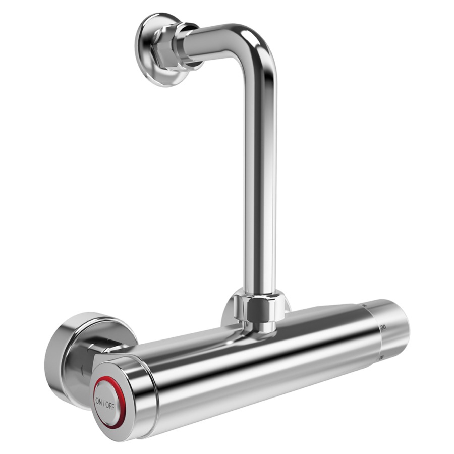 Commande de douche TIPOLINO D35
E 153 mm, sortie vers le haut avec coude
mitigeur thermostatique avec
bouton piézo, avec rinçage hygiénique
service APP compatible
raccords d’arrêt 1/2" x 1/2"
alimentation à pile 6&nbsp;V
débit 12 (L/min)