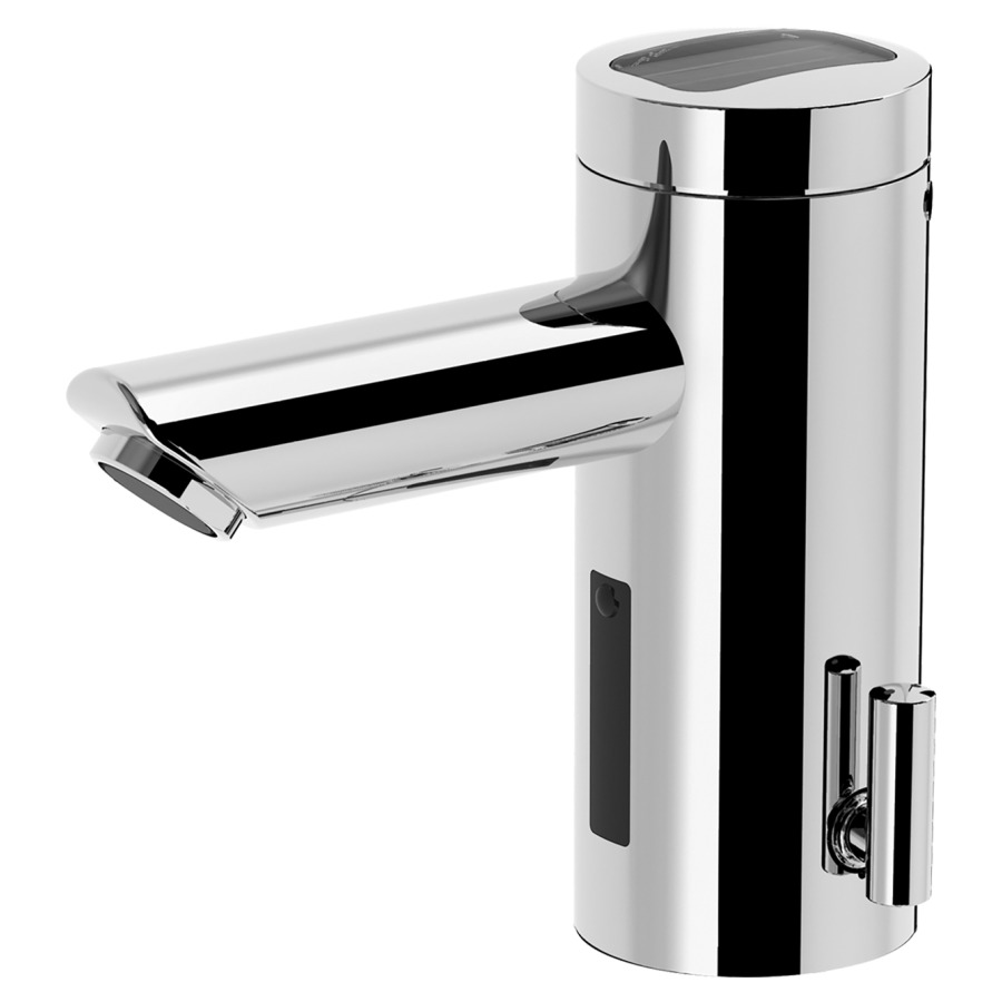 Commande de lavabo  LINO L30
saillie 110 mm, H 136 mm
sans pression, goulot fixe, mitigeur avec 
réglage de la température, commande 
infrarouge, avec rinçage hygiénique
raccordement sur les arrivées d'eau 
chaude et d'eau froide
sans soupape d’écoulement, service APP
compatible, bloc d'alimentation AP 230/6 V
débit 5 (L/min), groupe acoustique&nbsp;I