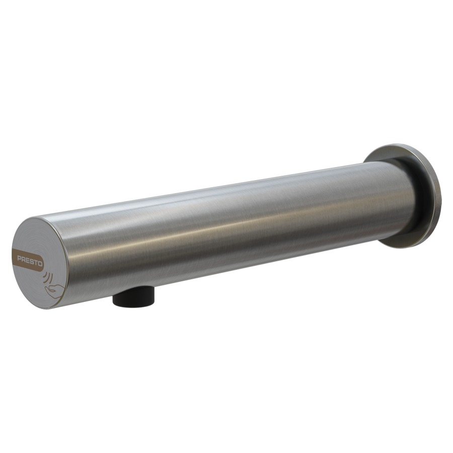 Robinet mural PRESTO LINEA
S 200 mm, traversée de cloison
électronique, raccordement
3/8", avec robinet d'arrêt
avec tuyau flexible
transformateur 230 VAC/7V DC
débit 3 l/min