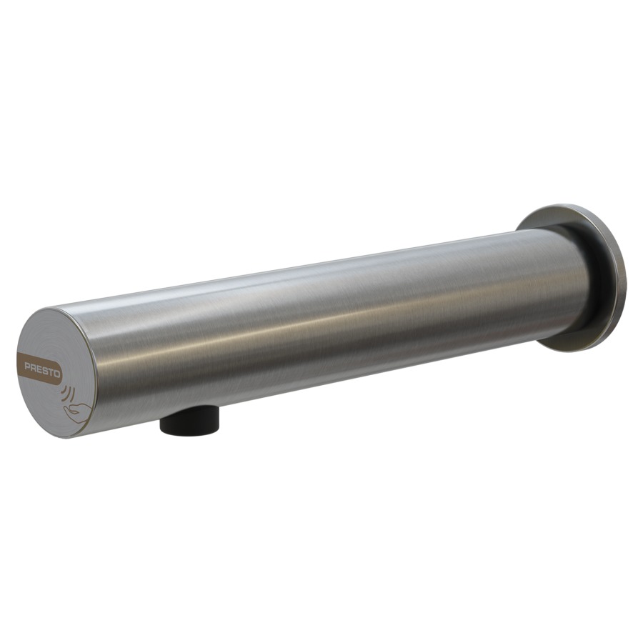 Robinet mural PRESTO LINEA
S 200 mm, traversée de cloison
électronique, raccordement
3/8", avec robinet d'arrêt
avec tuyau flexible
fonctionnement sur piles
6V - Typ CR123, débit 3 l/min