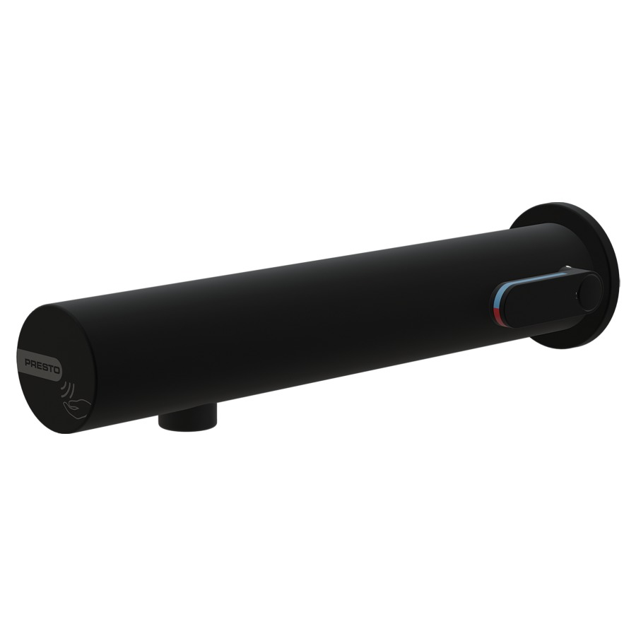 Mélangeur mural PRESTO LINEA
S 200 mm, traversée de cloison
électronique, raccordement
3/8", avec robinet d'arrêt
avec tuyau flexible
fonctionnement sur piles
6V - Typ CR123, débit 3 l/min