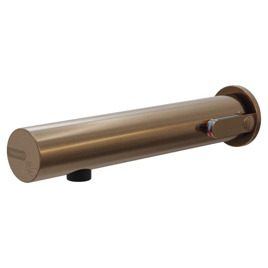 Mélangeur mural PRESTO LINEA
S 200 mm, traversée de cloison
électronique, raccordement
3/8", avec robinet d'arrêt
avec tuyau flexible
transformateur 230 VAC/7V DC
débit 3 l/min
