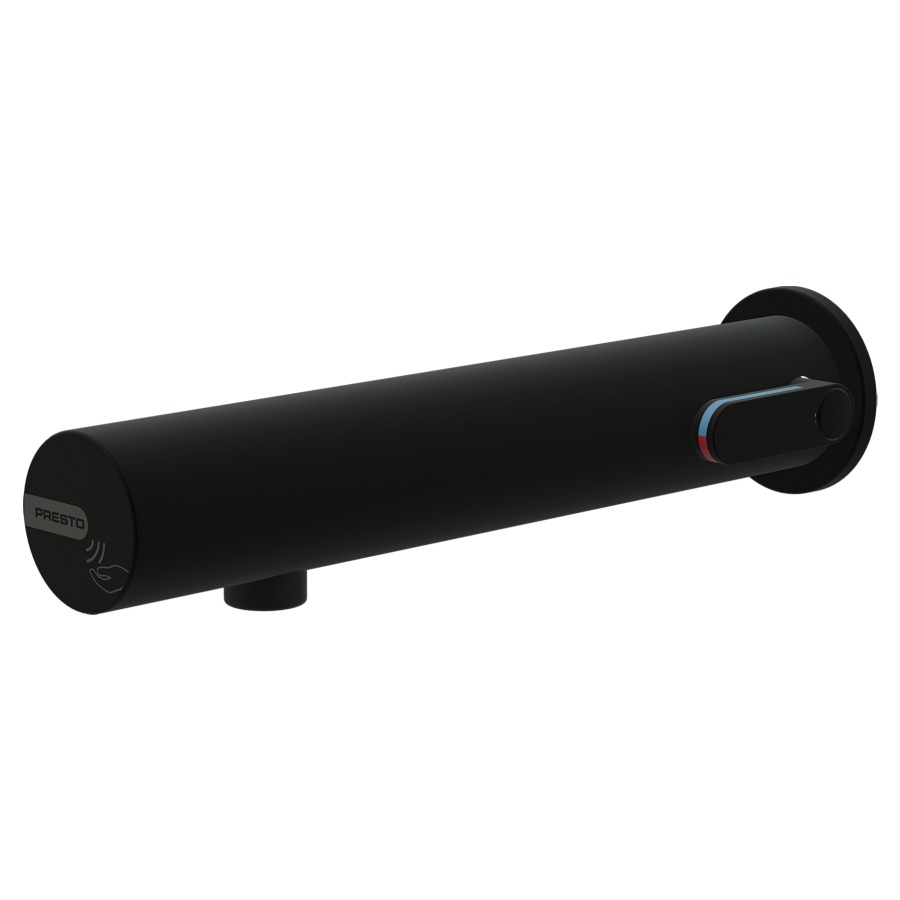 Mélangeur mural PRESTO LINEA
S 200 mm, traversée de cloison
électronique, raccordement
3/8", avec robinet d'arrêt
avec tuyau flexible
transformateur 230 VAC/7V DC
débit 3 l/min