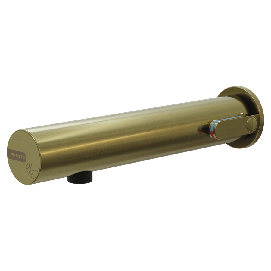 Mélangeur mural PRESTO LINEA
S 200 mm, traversée de cloison
électronique, raccordement
3/8", avec robinet d'arrêt
avec tuyau flexible
transformateur 230 VAC/7V DC
débit 3 l/min