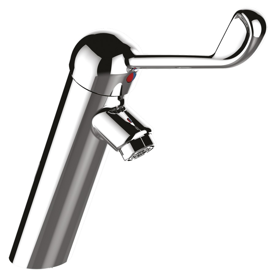 Mélangeur de lavabo HOPTIM
S 108 mm, goulot fixe
débit 4-6 l/min., avec
commande au coude, sans vidage
