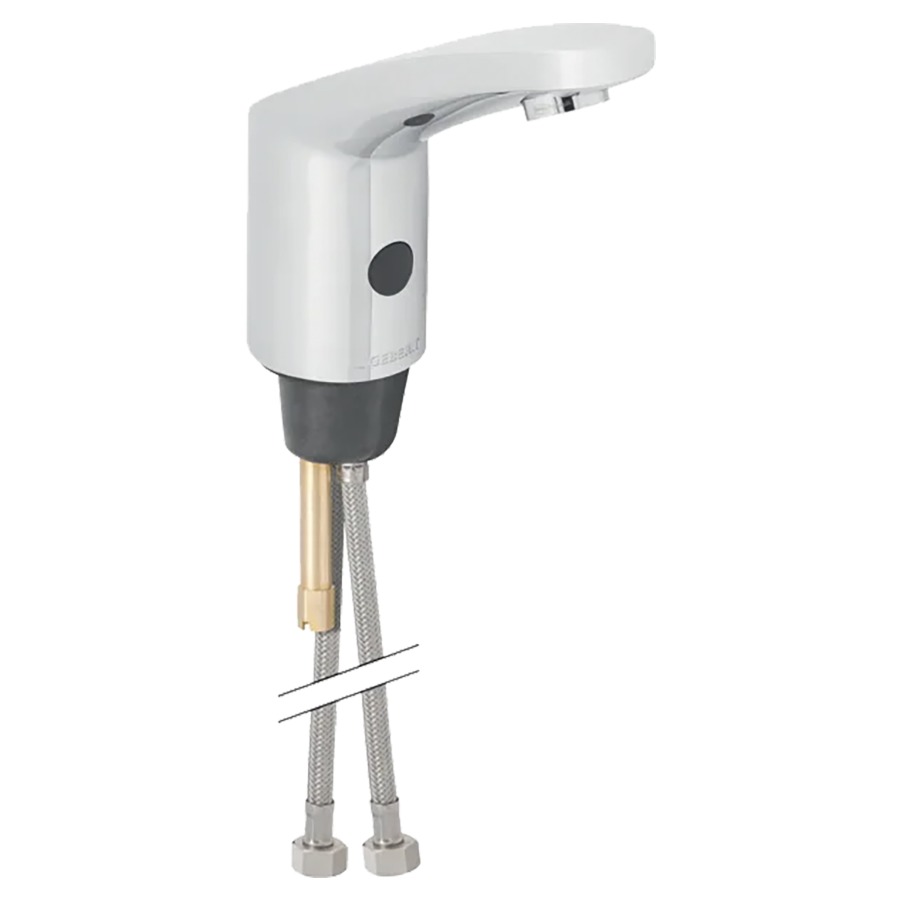 Commande de lavabo GEBERIT
type 185, S 115 mm goulot fixe
détecteur infrarouge, commande
électronique, alimentation à
pile 6 V, vanne magnétique
tuyaux de raccordement
mélangeur pour eau prémélangée