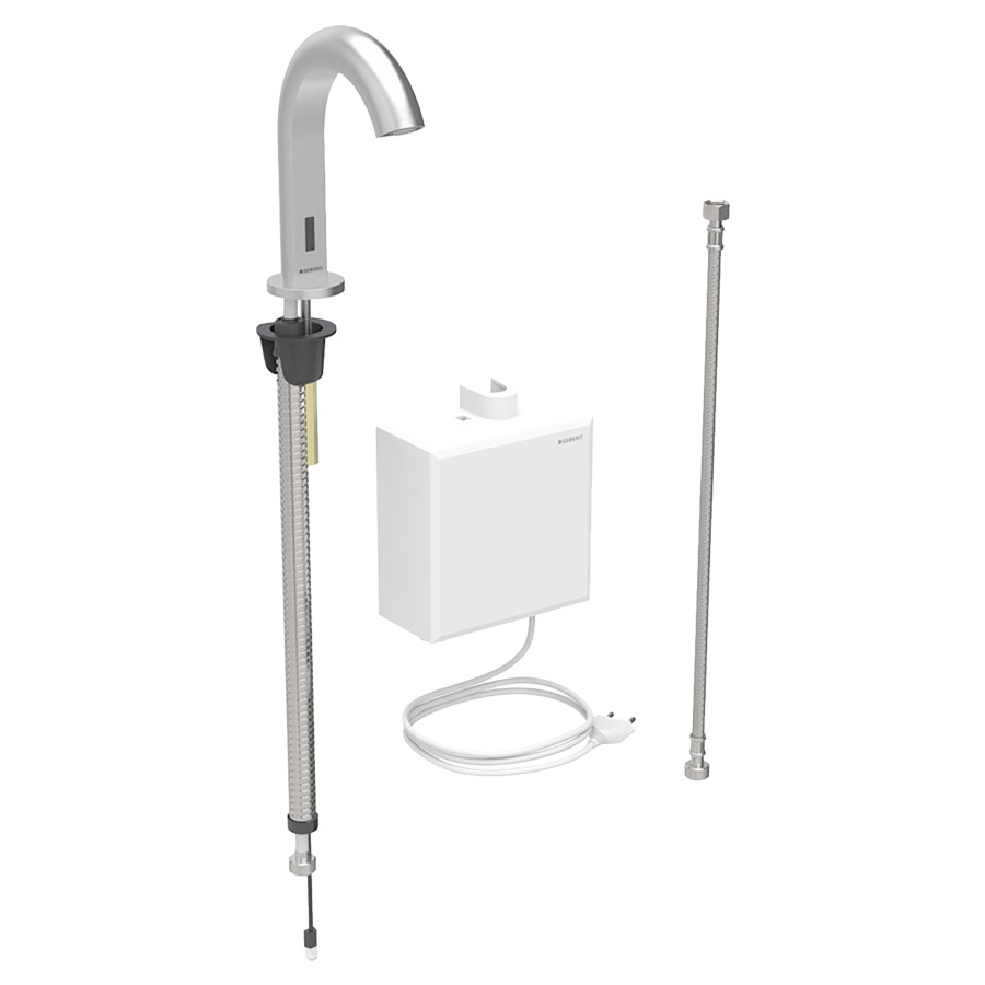 Commande de lavabo PIAVE
S 128 mm, goulot fixe
avec module fonctionnel
apparent, sans mitigeur
détecteur infrarouge, commande
électronique, unité de
fonctionnement, transformateur
110-240 V, antivandalisme
tuyaux de raccordement
matériel de fixation