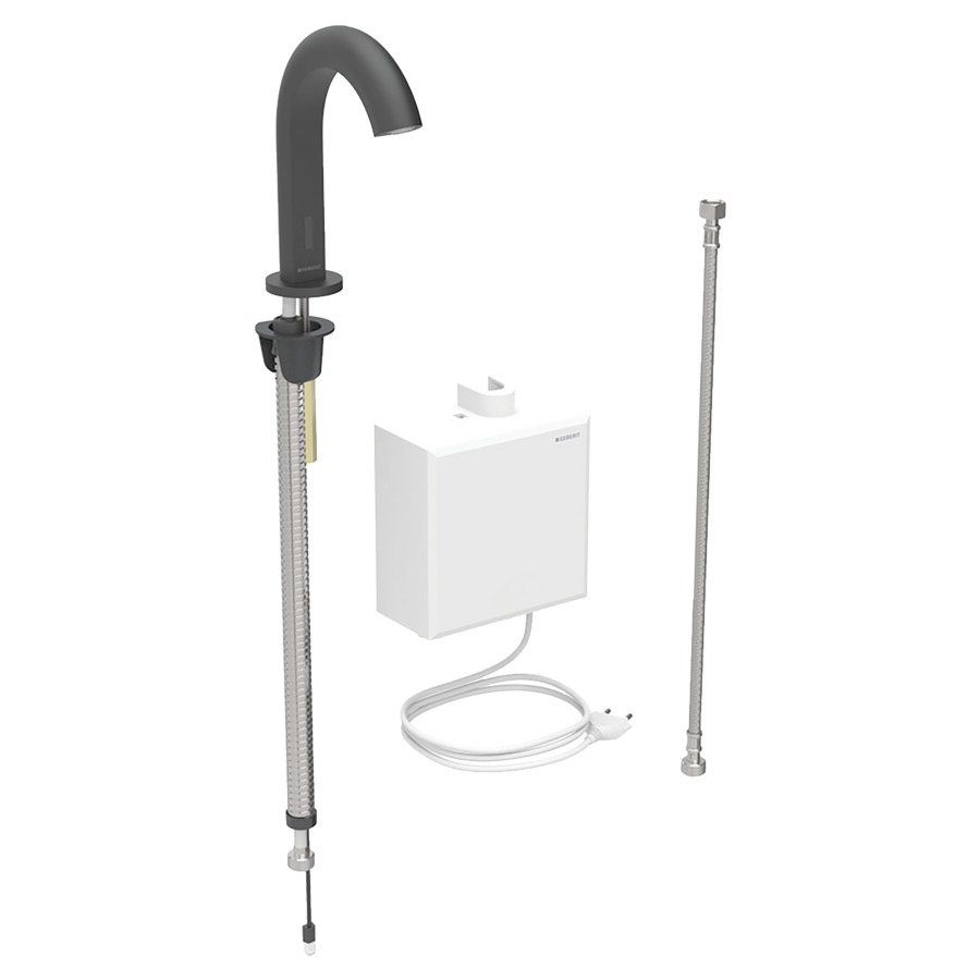 Commande de lavabo PIAVE
S 128 mm, goulot fixe
avec module fonctionnel
apparent, sans mitigeur
détecteur infrarouge, commande
électronique, unité de
fonctionnement, transformateur
110-240 V, antivandalisme
tuyaux de raccordement
matériel de fixation