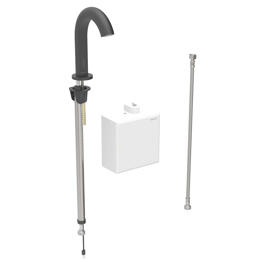 Commande de lavabo PIAVE
S 128 mm, goulot fixe
avec module fonctionnel
apparent, sans mitigeur
détecteur infrarouge, commande
électronique, unité de
fonctionnement, fonctionnement
de la génératrice
antivandalisme, tuyaux de
raccordement, matériel de
fixation