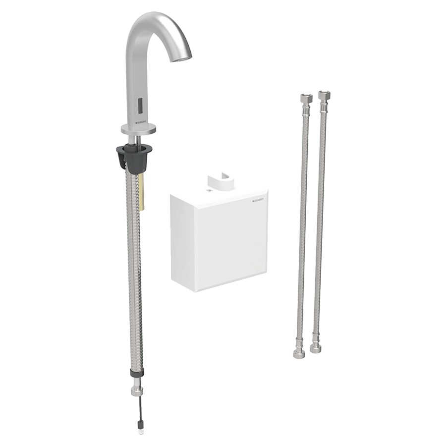 Commande de lavabo PIAVE
S 128 mm, goulot fixe
avec module fonctionnel
apparent, avec mitigeur
détecteur infrarouge, commande
électronique, unité de
fonctionnement, fonctionnement
de la génératrice
antivandalisme, tuyaux de
raccordement, matériel de
fixation