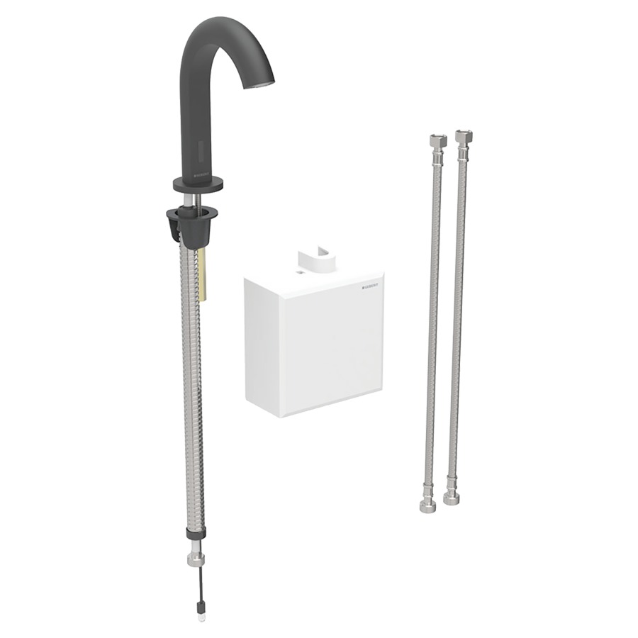 Commande de lavabo PIAVE
S 128 mm, goulot fixe
avec module fonctionnel
apparent, avec mitigeur
détecteur infrarouge, commande
électronique, unité de
fonctionnement, fonctionnement
de la génératrice
antivandalisme, tuyaux de
raccordement, matériel de
fixation