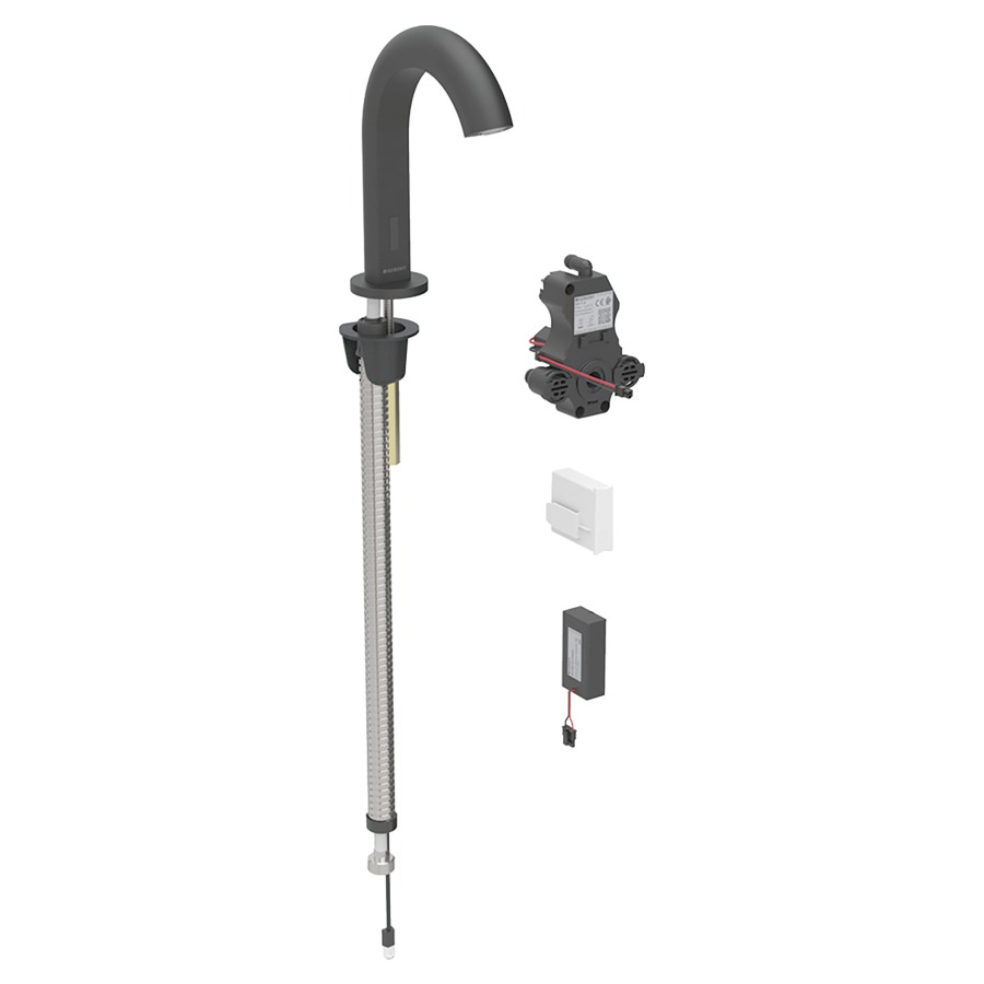 Commande de lavabo PIAVE
S 128 mm, goulot fixe
pour module fonctionnel à
encastrer, sans mitigeur
détecteur infrarouge, commande
électronique, unité de
fonctionnement, alimentation à
pile 3 V, antivandalisme
matériel de fixation