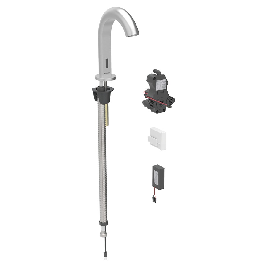 Commande de lavabo PIAVE
S 128 mm, goulot fixe
pour module fonctionnel à
encastrer, avec mitigeur
détecteur infrarouge, commande
électronique, unité de
fonctionnement, alimentation à
pile 3 V, antivandalisme
matériel de fixation