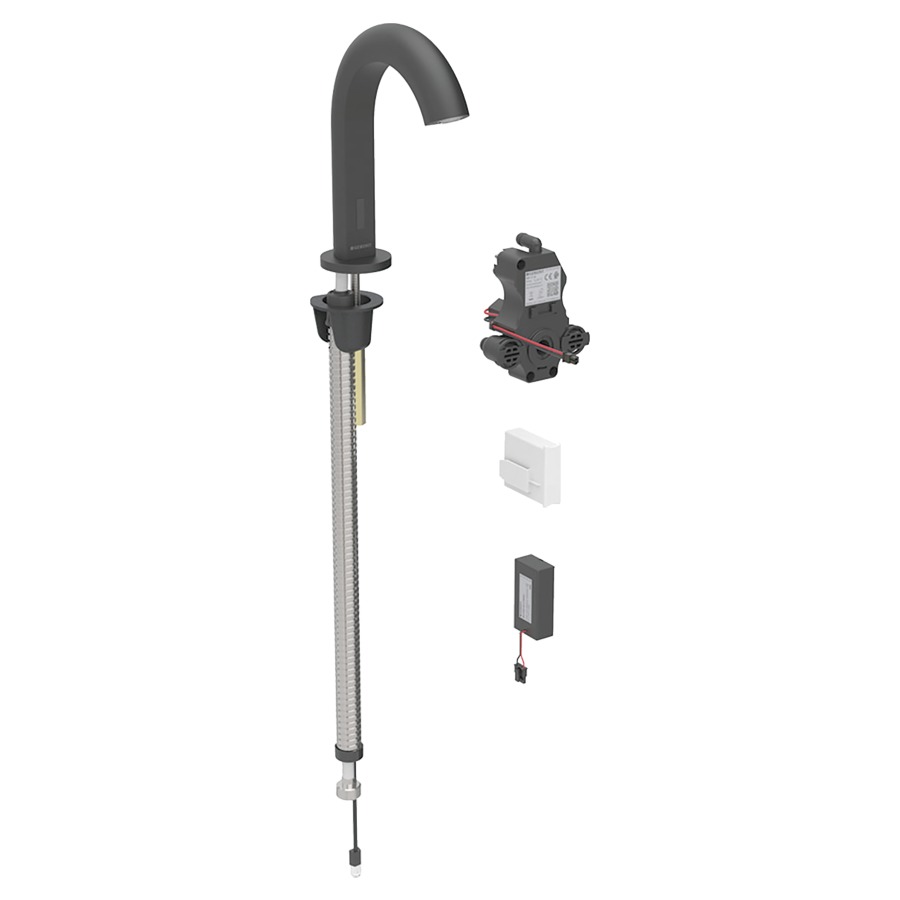 Commande de lavabo PIAVE
S 128 mm, goulot fixe
pour module fonctionnel à
encastrer, avec mitigeur
détecteur infrarouge, commande
électronique, unité de
fonctionnement, alimentation à
pile 3 V, antivandalisme
matériel de fixation