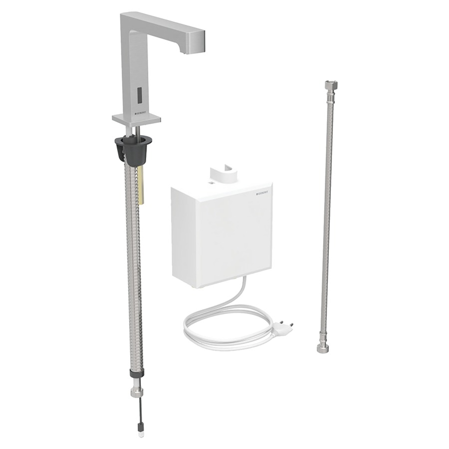 Commande de lavabo BRENTA
S 153 mm, goulot fixe
avec module fonctionnel
apparent, sans mitigeur
détecteur infrarouge, commande
électronique, unité de
fonctionnement, transformateur
110-240 V, antivandalisme
tuyaux de raccordement
matériel de fixation