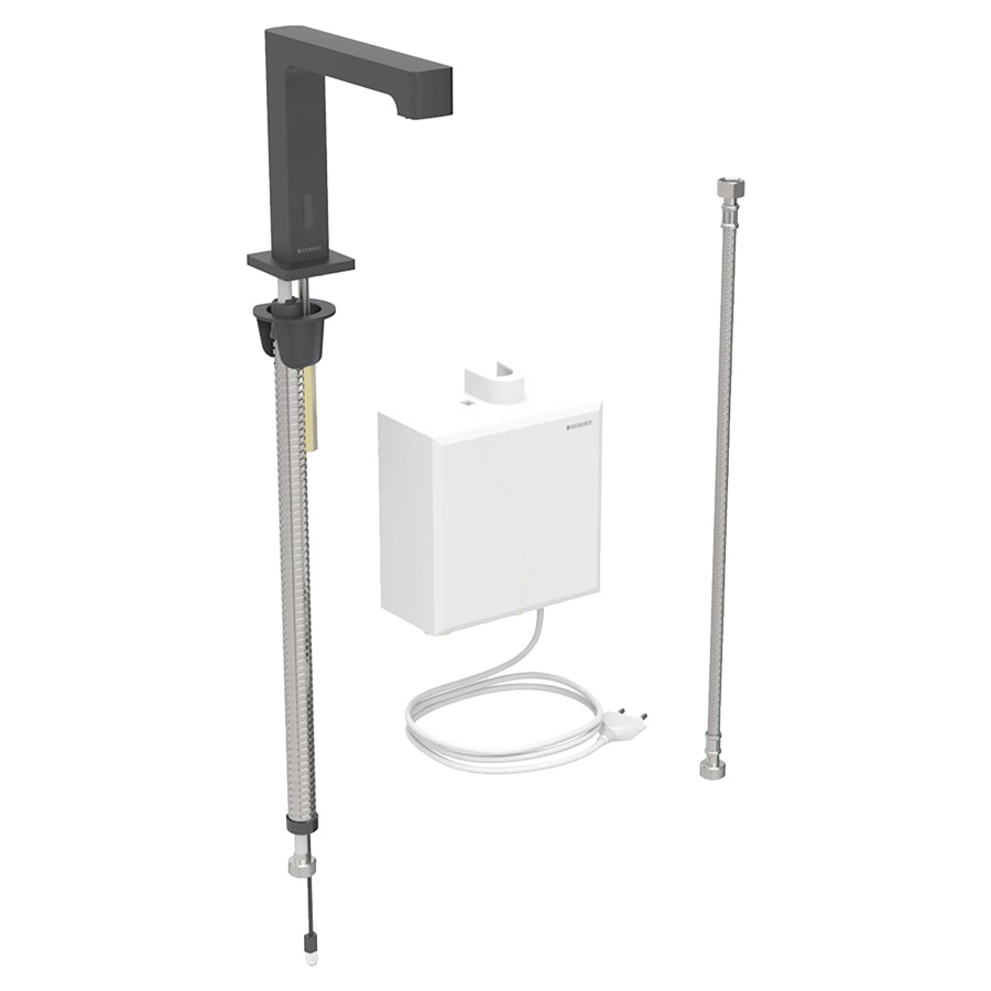 Commande de lavabo BRENTA
S 153 mm, goulot fixe
avec module fonctionnel
apparent, sans mitigeur
détecteur infrarouge, commande
électronique, unité de
fonctionnement, transformateur
110-240 V, antivandalisme
tuyaux de raccordement
matériel de fixation