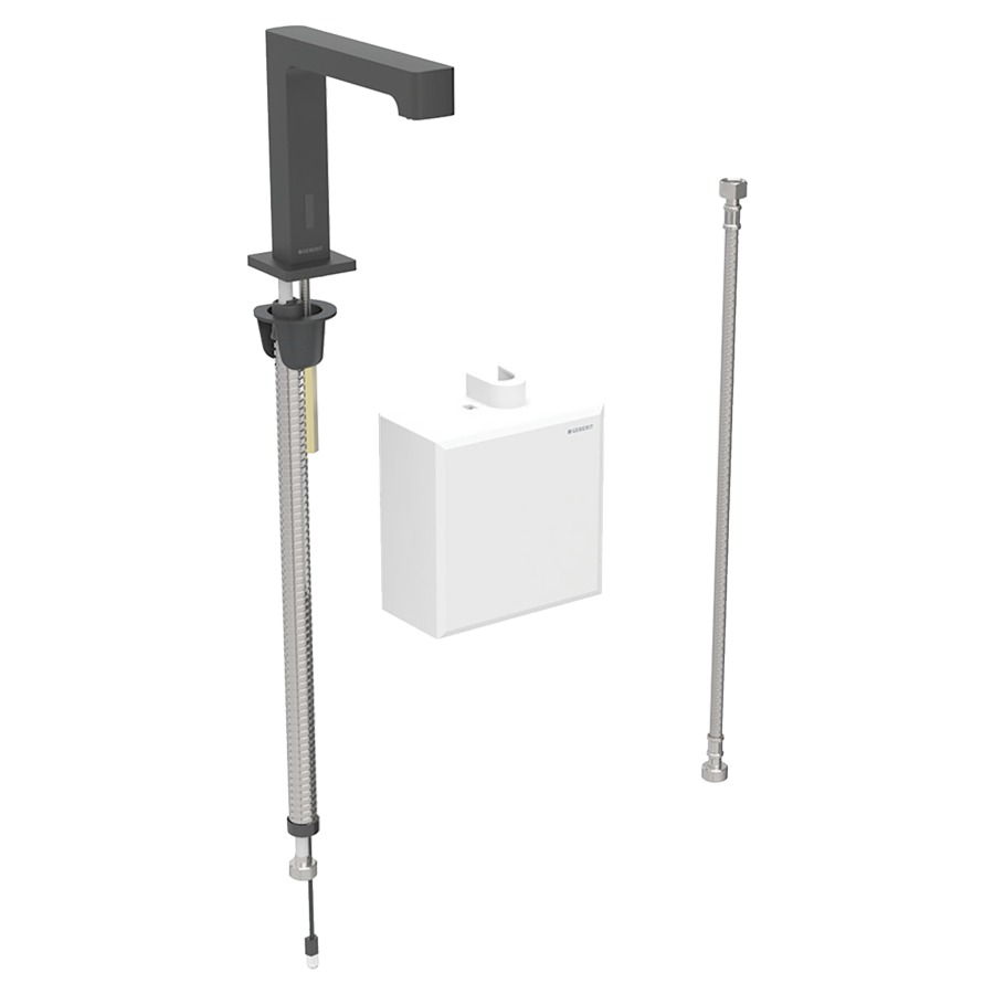 Commande de lavabo BRENTA
S 153 mm, goulot fixe
avec module fonctionnel
apparent, sans mitigeur
détecteur infrarouge, commande
électronique, unité de
fonctionnement, alimentation à
pile 3 V, antivandalisme
tuyaux de raccordement
matériel de fixation