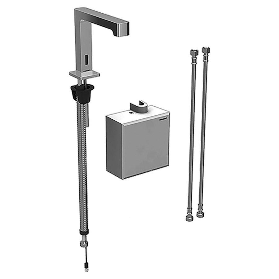 Commande de lavabo BRENTA
S 153 mm, goulot fixe
avec module fonctionnel
apparent, sans mitigeur
détecteur infrarouge, commande
électronique, unité de
fonctionnement, fonctionnement
de la génératrice
antivandalisme, tuyaux de
raccordement, matériel de
fixation