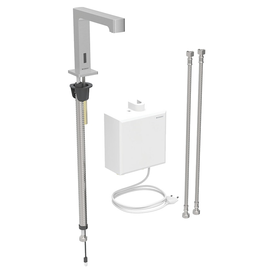 Commande de lavabo BRENTA
S 153 mm, goulot fixe
avec module fonctionnel
apparent, avec mitigeur
détecteur infrarouge, commande
électronique, unité de
fonctionnement, transformateur
110-240 V, antivandalisme
tuyaux de raccordement
matériel de fixation
