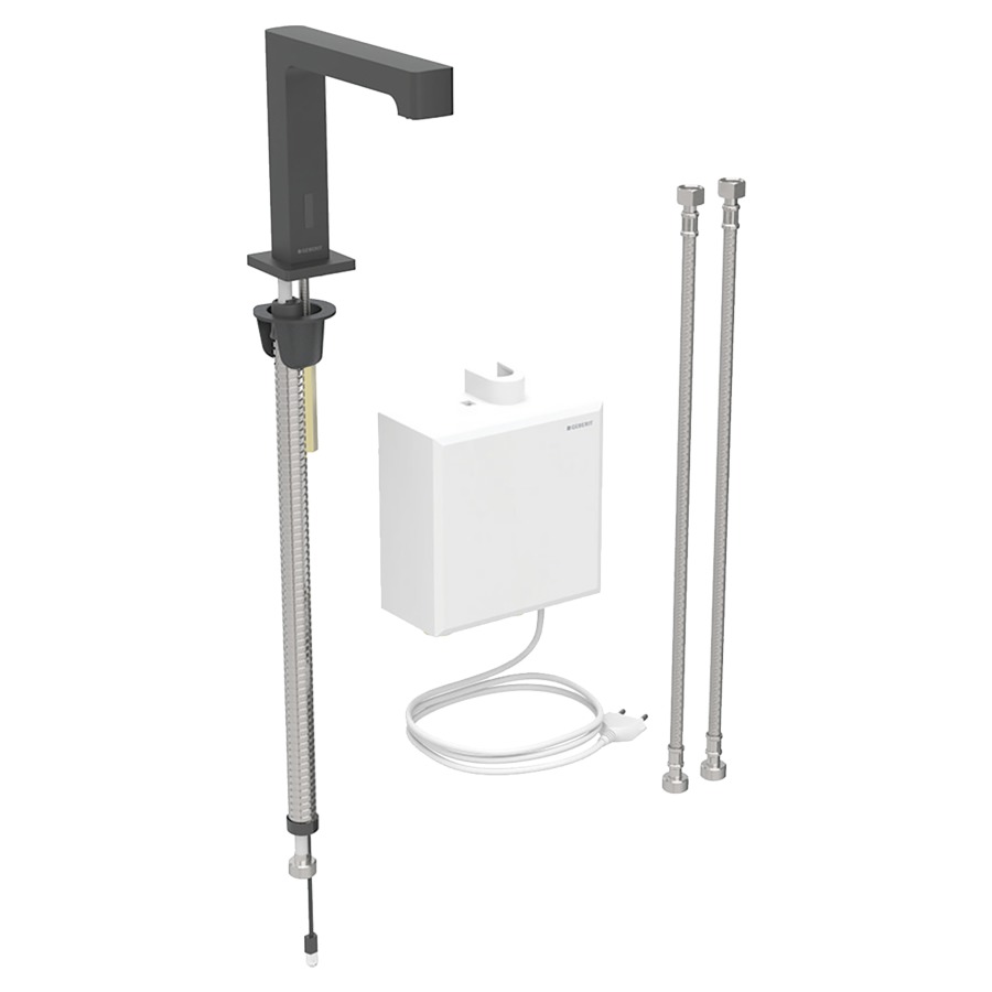 Commande de lavabo BRENTA
S 153 mm, goulot fixe
avec module fonctionnel
apparent, avec mitigeur
détecteur infrarouge, commande
électronique, unité de
fonctionnement, transformateur
110-240 V, antivandalisme
tuyaux de raccordement
matériel de fixation