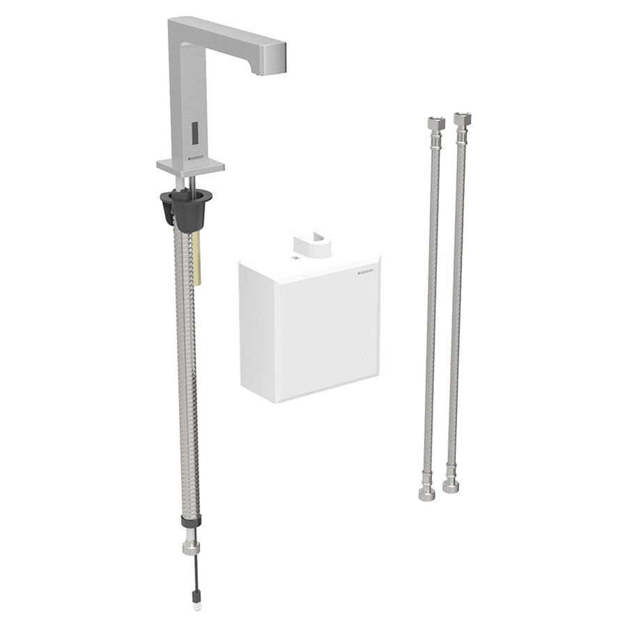Commande de lavabo BRENTA
S 153 mm, goulot fixe
avec module fonctionnel
apparent, avec mitigeur
détecteur infrarouge, commande
électronique, unité de
fonctionnement, fonctionnement
de la génératrice
antivandalisme, tuyaux de
raccordement, matériel de
fixation