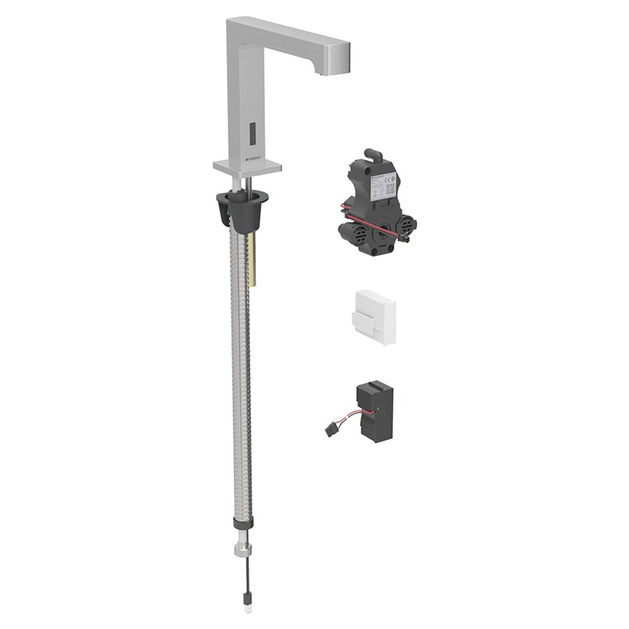 Commande de lavabo BRENTA
S 153 mm, goulot fixe
pour module fonctionnel à
encastrer, sans mitigeur
détecteur infrarouge, commande
électronique, unité de
fonctionnement, transformateur
110-240 V, antivandalisme
matériel de fixation