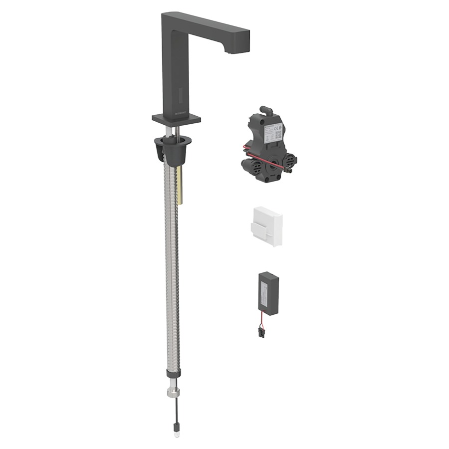 Commande de lavabo BRENTA
S 153 mm, goulot fixe
pour module fonctionnel à
encastrer, sans mitigeur
détecteur infrarouge, commande
électronique, unité de
fonctionnement, alimentation à
pile 3 V, antivandalisme
matériel de fixation