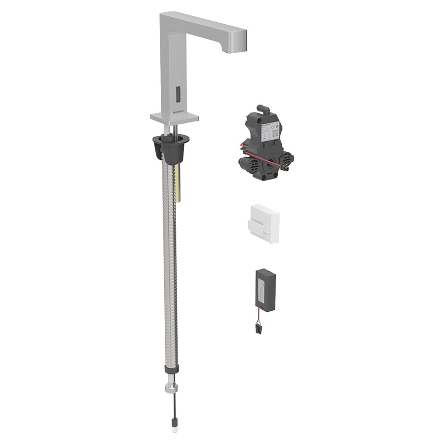 Commande de lavabo BRENTA
S 153 mm, goulot fixe
pour module fonctionnel à
encastrer, avec mitigeur
détecteur infrarouge, commande
électronique, unité de
fonctionnement, alimentation à
pile 3 V, antivandalisme
matériel de fixation