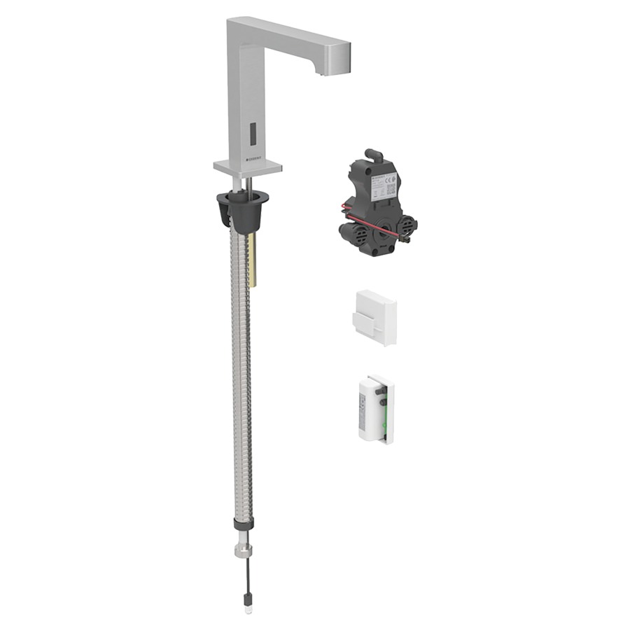 Commande de lavabo BRENTA
S 153 mm, goulot fixe, pour
pour module fonctionnel à
encastrer, avec mitigeur
détecteur infrarouge, commande
électronique, unité de
fonctionnement, fonctionnement
de la génératrice
antivandalisme, matériel de
fixation