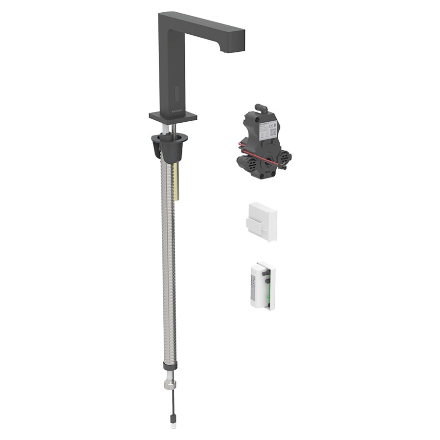 Commande de lavabo BRENTA
S 153 mm, goulot fixe, pour
pour module fonctionnel à
encastrer, avec mitigeur
détecteur infrarouge, commande
électronique, unité de
fonctionnement, fonctionnement
de la génératrice
antivandalisme, matériel de
fixation