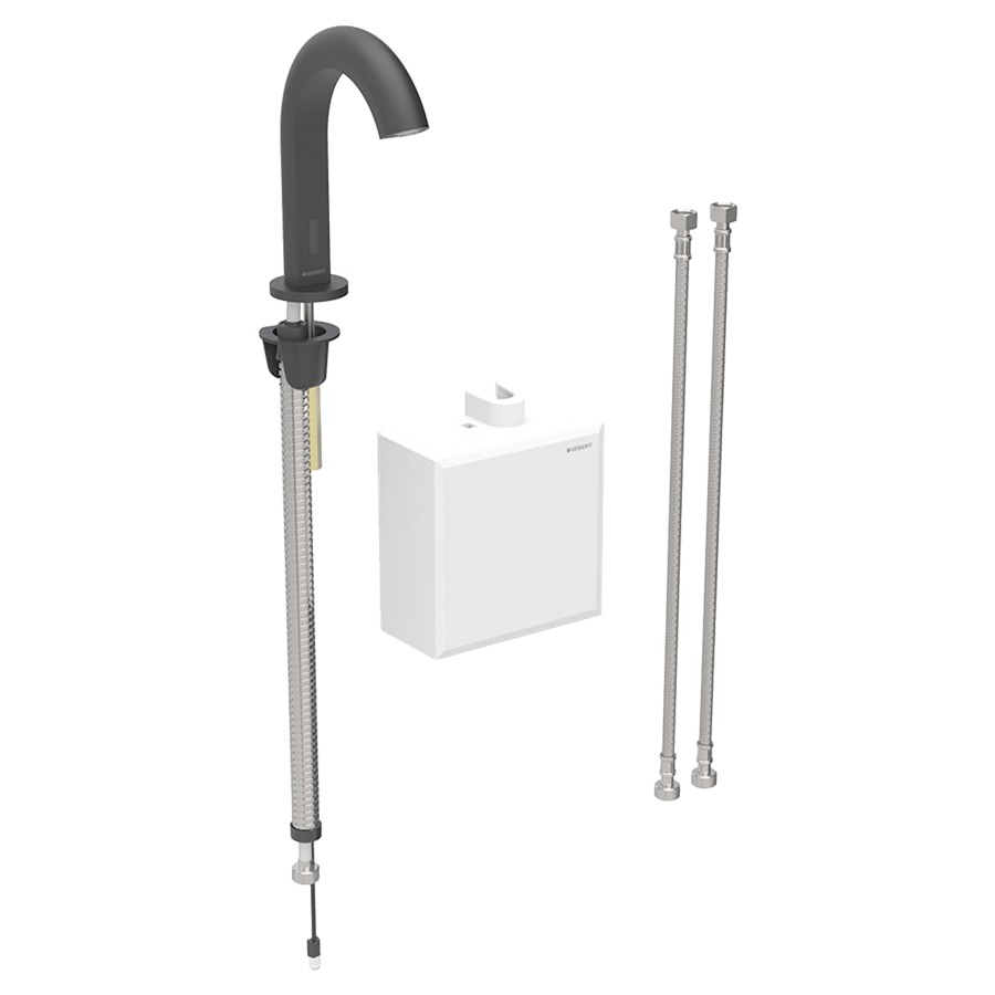 Commande de lavabo PIAVE
S 128 mm, goulot fixe
avec module fonctionnel
apparent, avec mitigeur
thermostatique, détecteur
infrarouge, commande
électronique, unité de
fonctionnement, alimentation à
pile 3 V, antivandalisme
tuyaux de raccordement
matériel de fixation