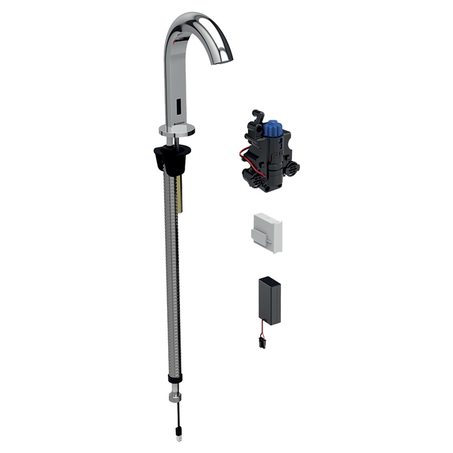Commande de lavabo PIAVE
S 128 mm, goulot fixe
pour module fonctionnel à
encastrer, avec mitigeur
thermostatique, détecteur
infrarouge, commande
électronique, unité de
fonctionnement, alimentation à
pile 3 V, antivandalisme
matériel de fixation