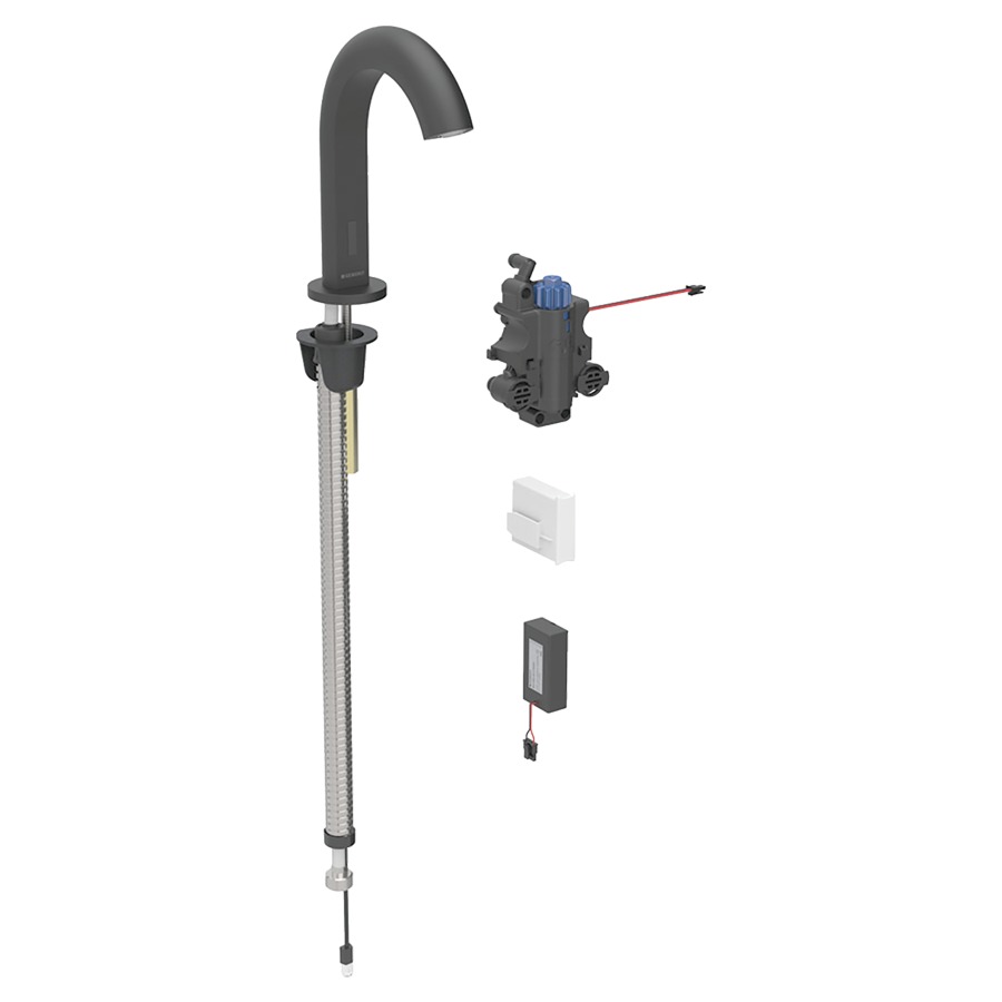 Commande de lavabo PIAVE
S 128 mm, goulot fixe
pour module fonctionnel à
encastrer, avec mitigeur
thermostatique, détecteur
infrarouge, commande
électronique, unité de
fonctionnement, alimentation à
pile 3 V, antivandalisme
matériel de fixation