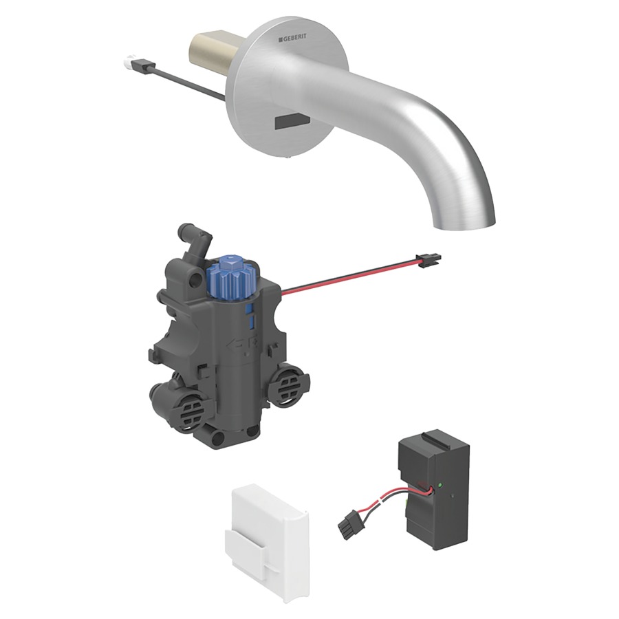 Commande murale PIAVE UP
S 170 mm, goulot fixe
pour module fonctionnel à
encastrer, avec mitigeur
thermostatique, détecteur
infrarouge, commande
électronique, unité de
fonctionnement, transformateur
110-240 V, antivandalisme
matériel de fixation