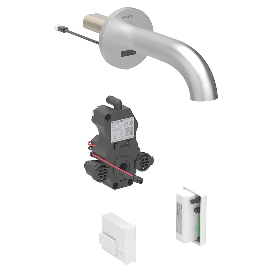 Commande murale PIAVE UP
S 170 mm, goulot fixe
pour module fonctionnel à
encastrer, avec mitigeur
détecteur infrarouge, commande
électronique, unité de
fonctionnement, fonctionnement
de la génératrice
antivandalisme, matériel de
fixation