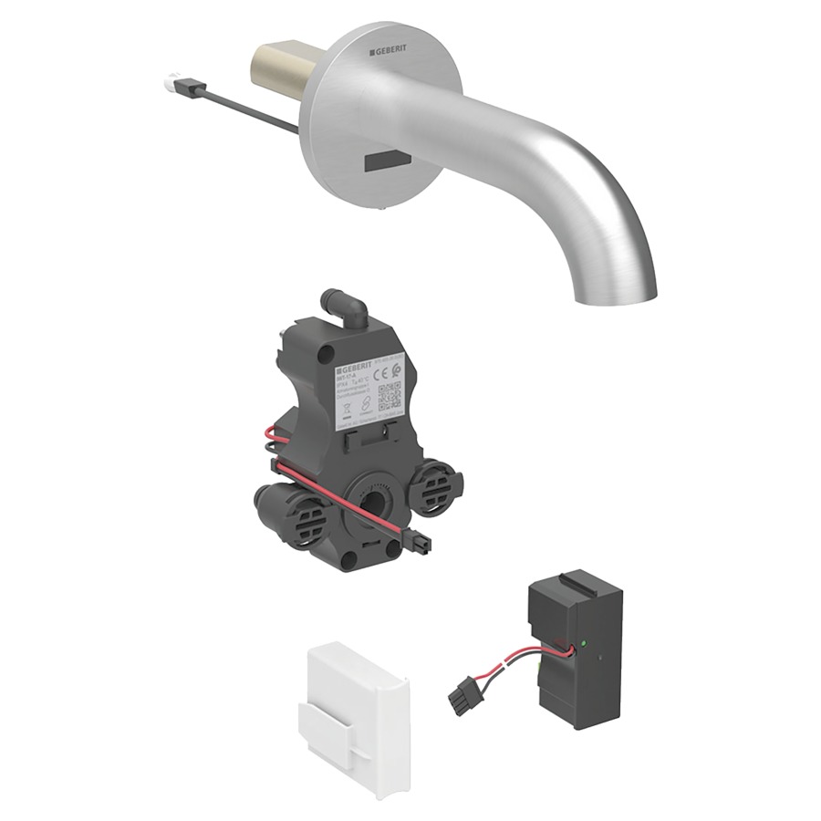 Commande murale PIAVE UP
S 220 mm, goulot fixe
pour module fonctionnel à
encastrer, avec mitigeur
détecteur infrarouge, commande
électronique, unité de
fonctionnement, transformateur
110-240 V, antivandalisme
matériel de fixation