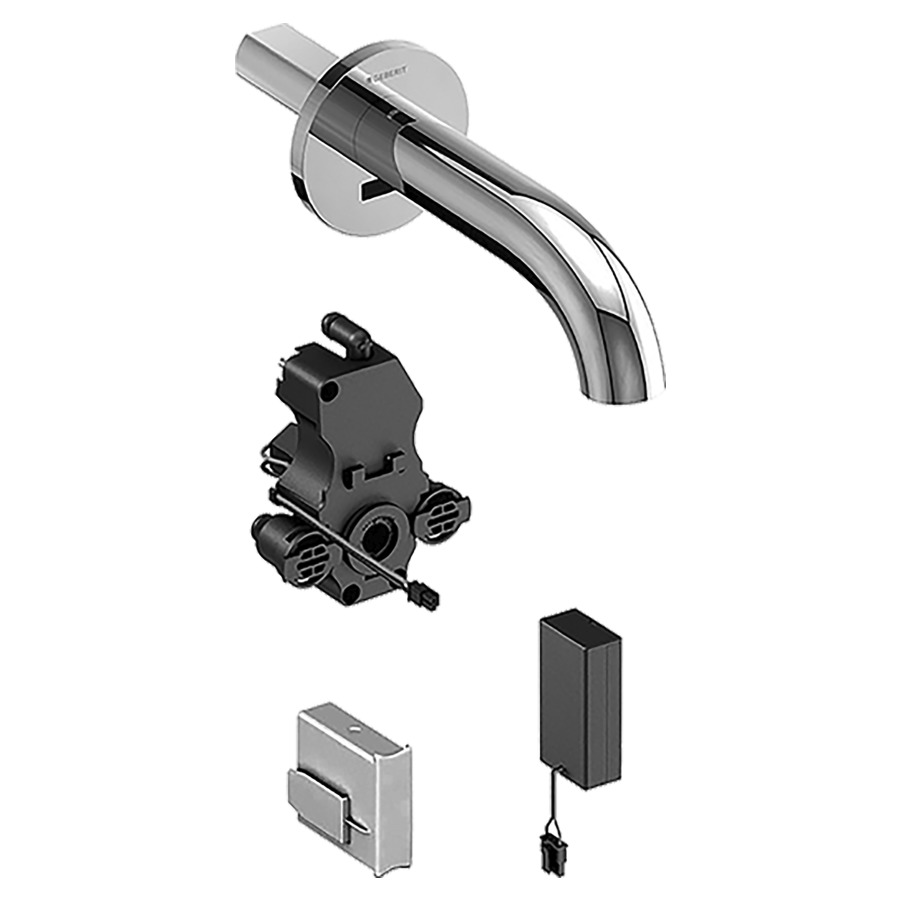 Commande murale PIAVE UP
S 220 mm, goulot fixe
pour module fonctionnel à
encastrer, avec mitigeur
détecteur infrarouge, commande
électronique, unité de
fonctionnement, alimentation à
pile 3 V, antivandalisme
matériel de fixation