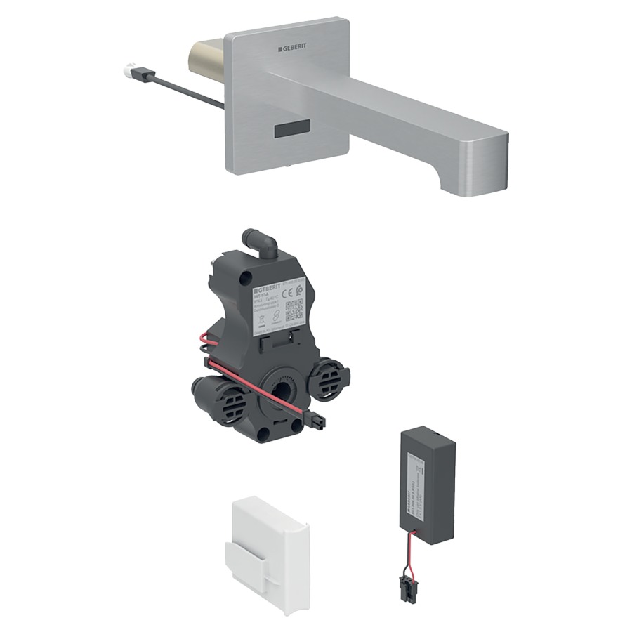Commande murale BRENTA UP
S 170 mm, goulot fixe
pour module fonctionnel à
encastrer, sans mitigeur
détecteur infrarouge, commande
électronique, unité de
fonctionnement, alimentation à
pile 3 V, antivandalisme
matériel de fixation