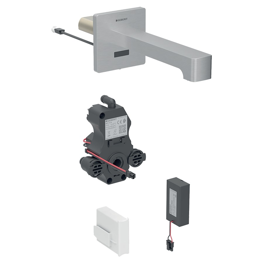 Commande murale BRENTA UP
S 220 mm, goulot fixe
pour module fonctionnel à
encastrer, sans mitigeur
détecteur infrarouge, commande
électronique, unité de
fonctionnement, alimentation à
pile 3 V, antivandalisme
matériel de fixation