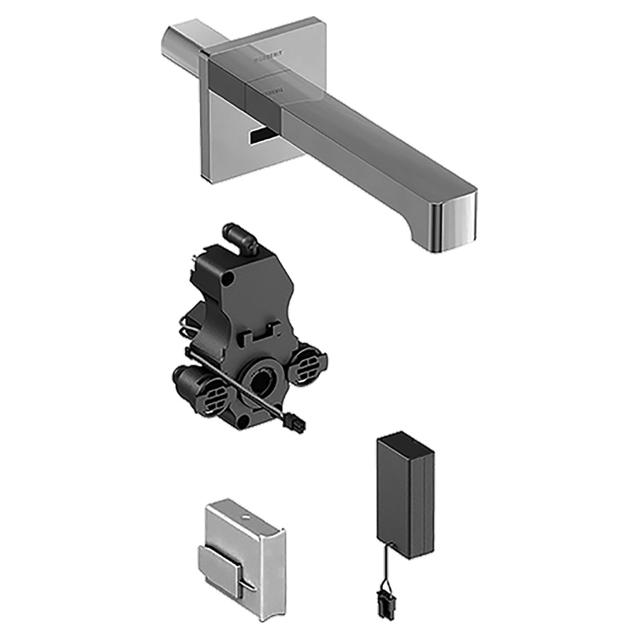 Commande murale BRENTA UP
S 220 mm, goulot fixe
pour module fonctionnel à
encastrer, avec mitigeur
détecteur infrarouge, commande
électronique, unité de
fonctionnement, alimentation à
pile 3 V, antivandalisme
matériel de fixation