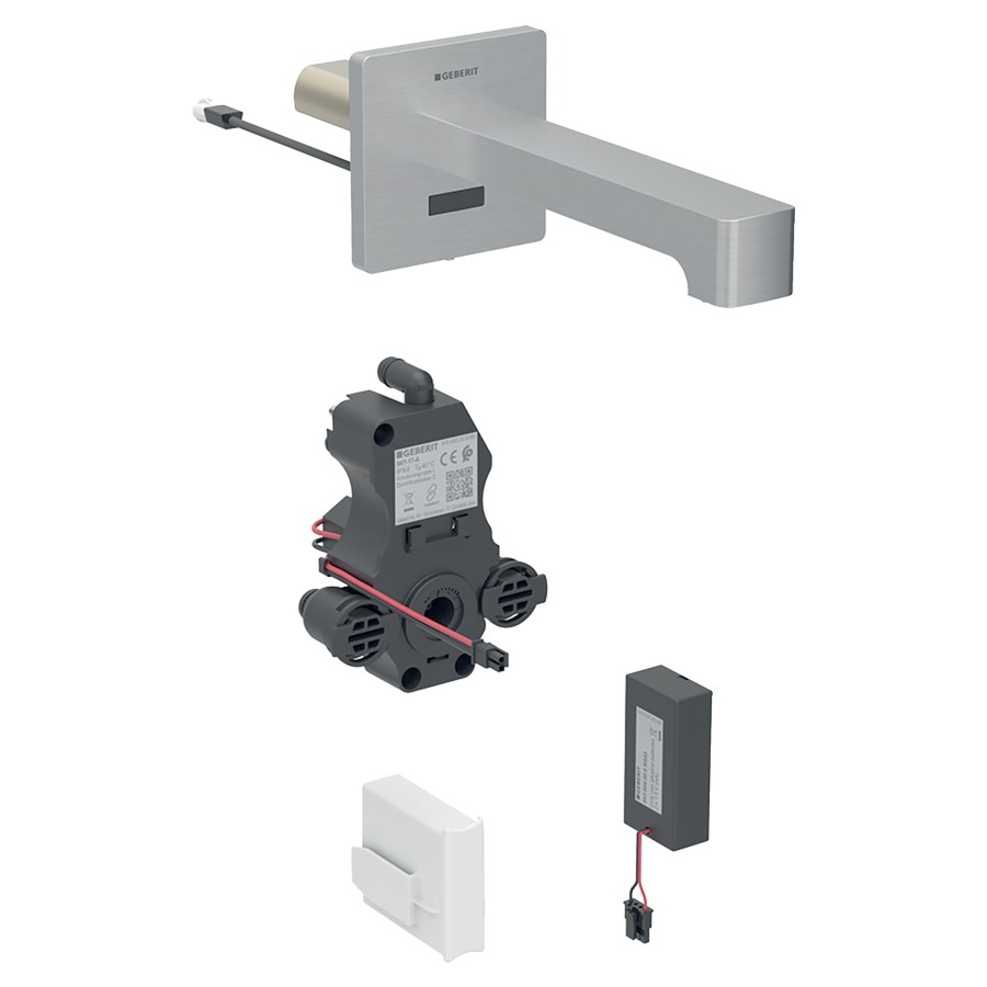 Commande murale BRENTA UP
S 220 mm, goulot fixe
pour module fonctionnel à
encastrer, avec mitigeur
détecteur infrarouge, commande
électronique, unité de
fonctionnement, alimentation à
pile 3 V, antivandalisme
matériel de fixation
